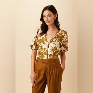 Amour Vert Floral Blouse in Mustard and Cream